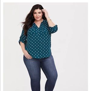 SOLD!! Torrid Harper - Green Polka Dot Georgette Blouse